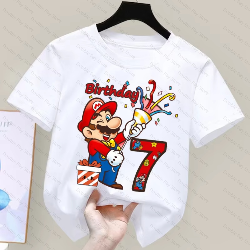 Summer Edit Clothing - Kinder-T-Shirt mit Cartoon-Mario-Geburtstagsnummer für Jungen und