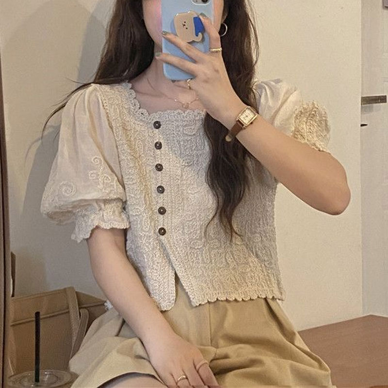 Summer Clothing In French - Französisch Stil Spitze Quadrat Kragen Shirts