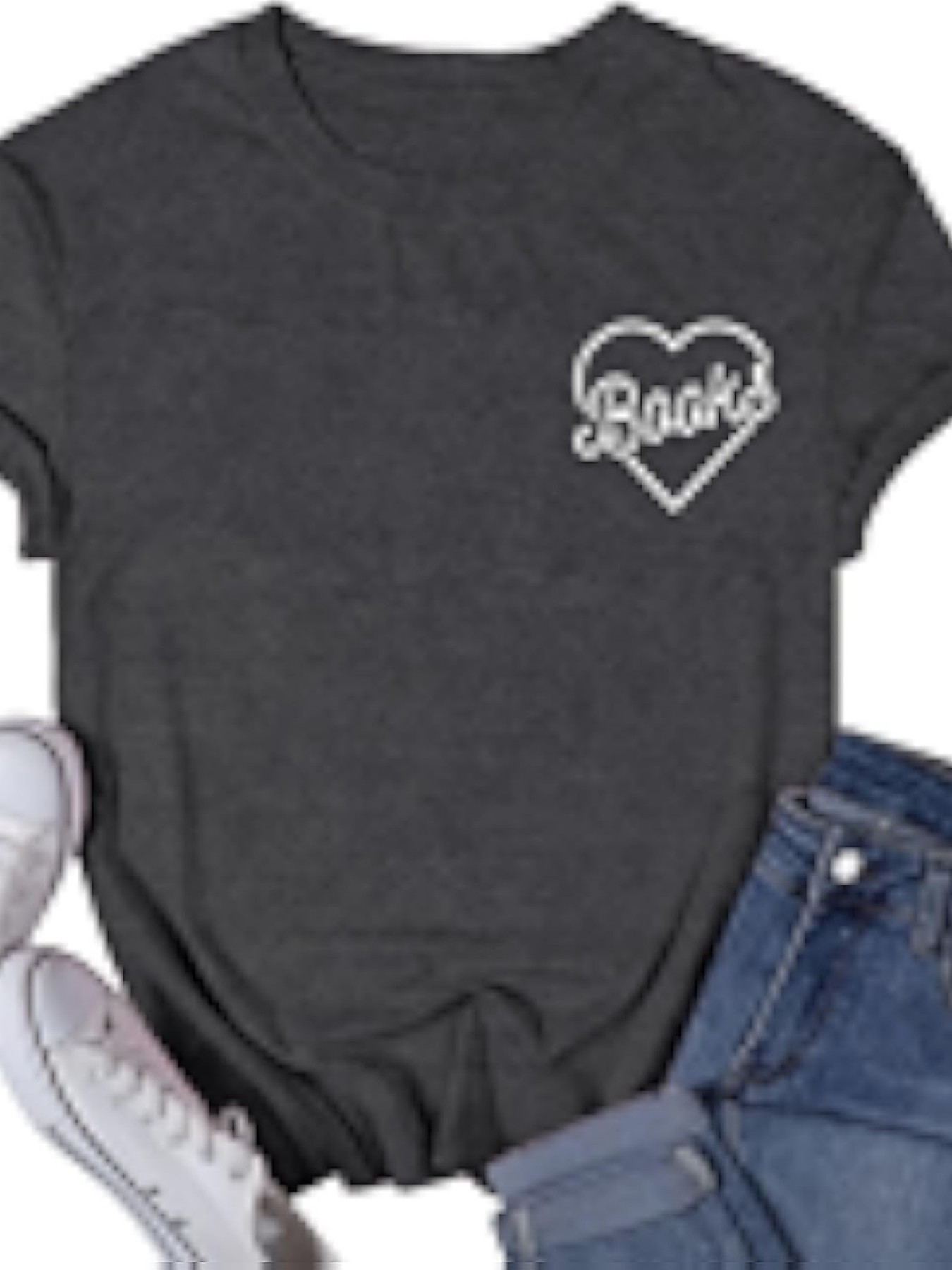 Summer Clothing Must Haves - Kurzarm-T-Shirt für Damen in Übergröße, Herz-Bücher-Print-Design,