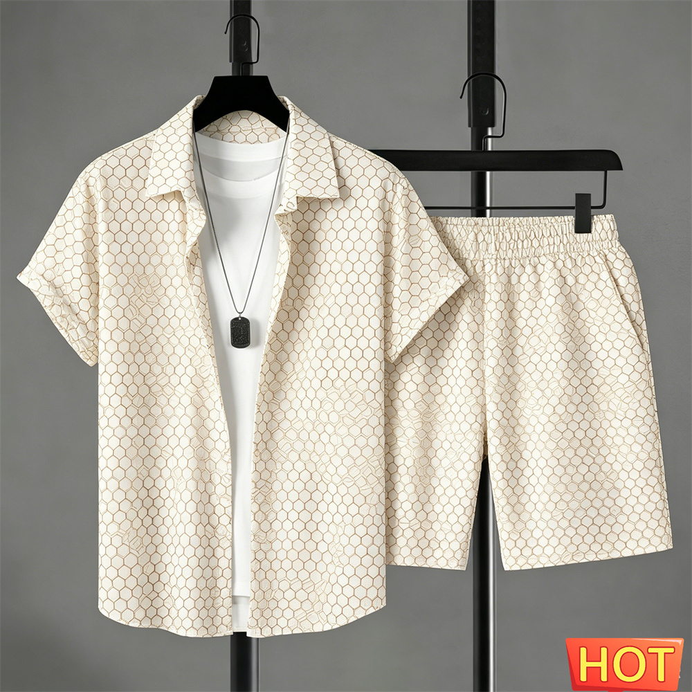 Summer Clothing Trend - Sommer-Outfit Herren Hemd-Set Farbverlauf Freizeit-Hemd-Set Einfarbiges