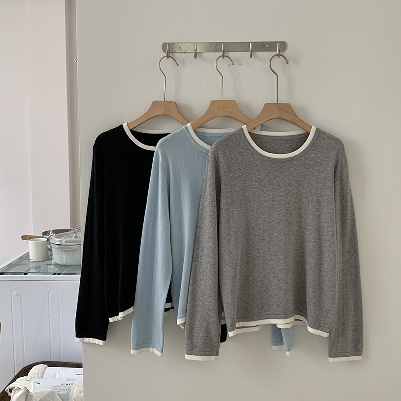 Summer Clothing Long Sleeve - 100% Baumwolle Damen O-Ausschnitt Farbblockierung Langarm-Shirt