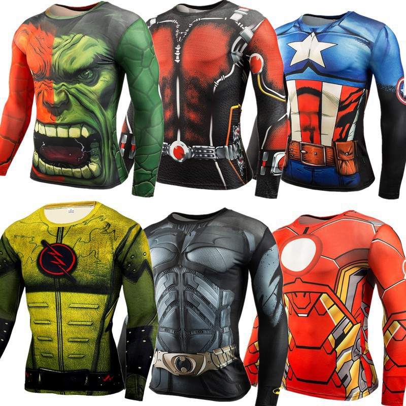 Summer Clothing Europe - Anime-Superhelden-Cosplay-Kostüm Langarm-Shirt mit Rüstungsdruck Kompressions-Shirt Workout