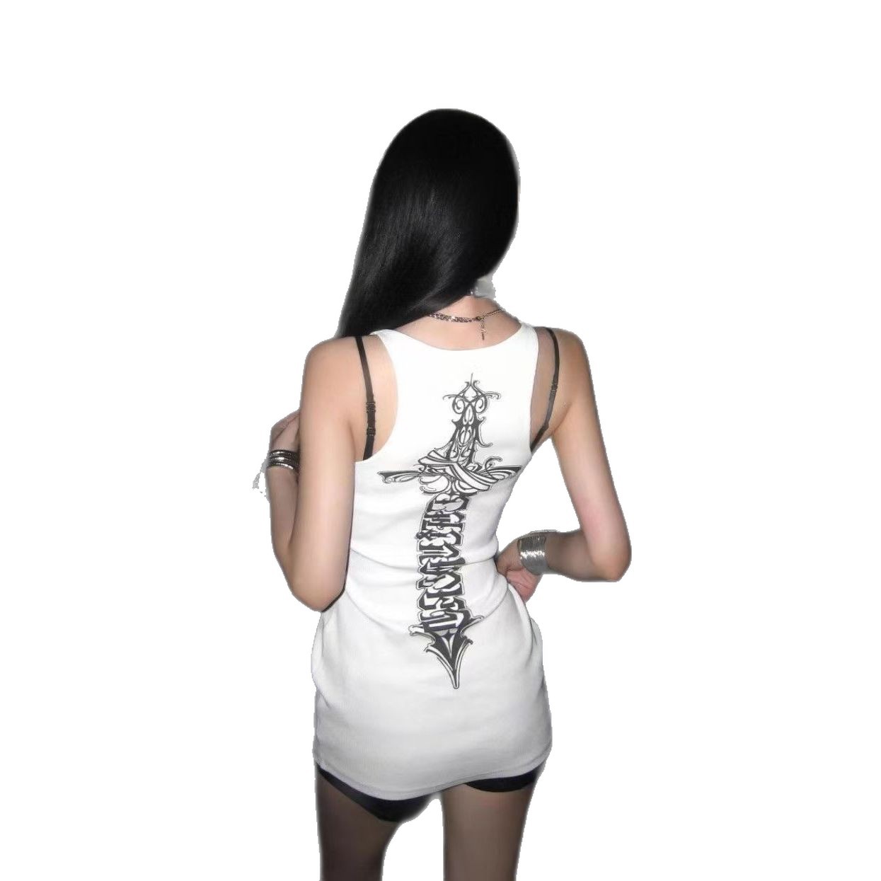 Summer Goth Clothing - Bedrucktes Gothic Harajuku Ärmelloses T-Shirt Damen