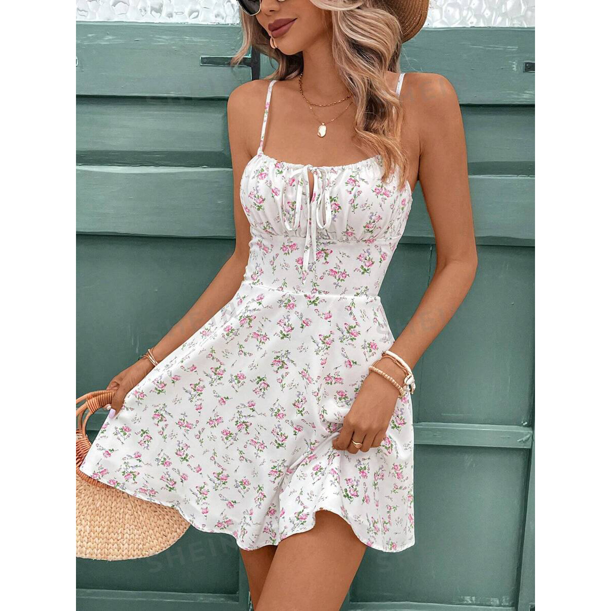 Summer Clothing Must Haves - Damenbekleidung Damenkleider Französischer Blumendruck Spaghettiträger Landkleid