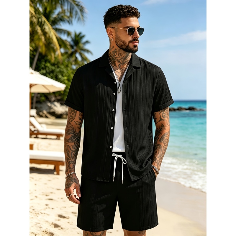 Summer Clothing For A Beach - 2-teiliges Sommer-Freizeitanzug-Set für Herren, Hemd mit