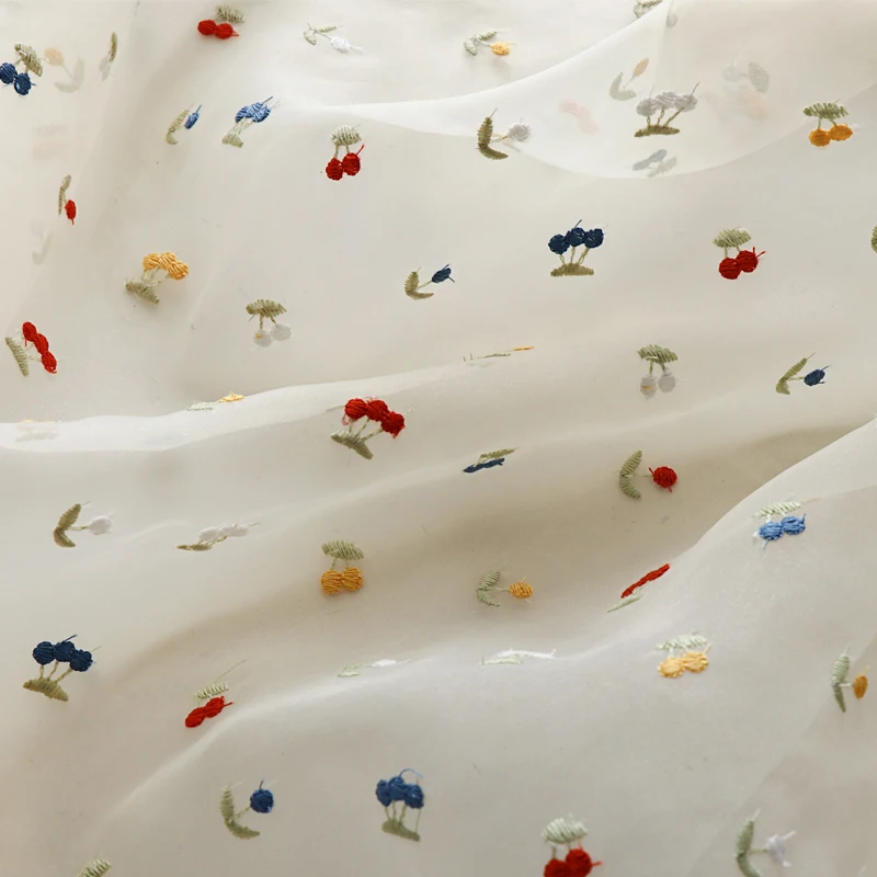Summer Gauze Clothing - 145 x 50 cm weißer Obst-Stickerei-Spitzen-Gaze-Stoff,