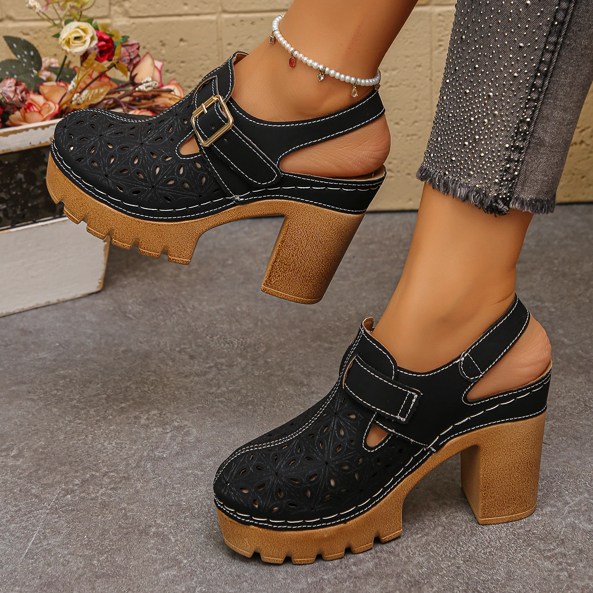 Summer Closet - Große Damen-Sandalen mit dickem Absatz, Sommer,