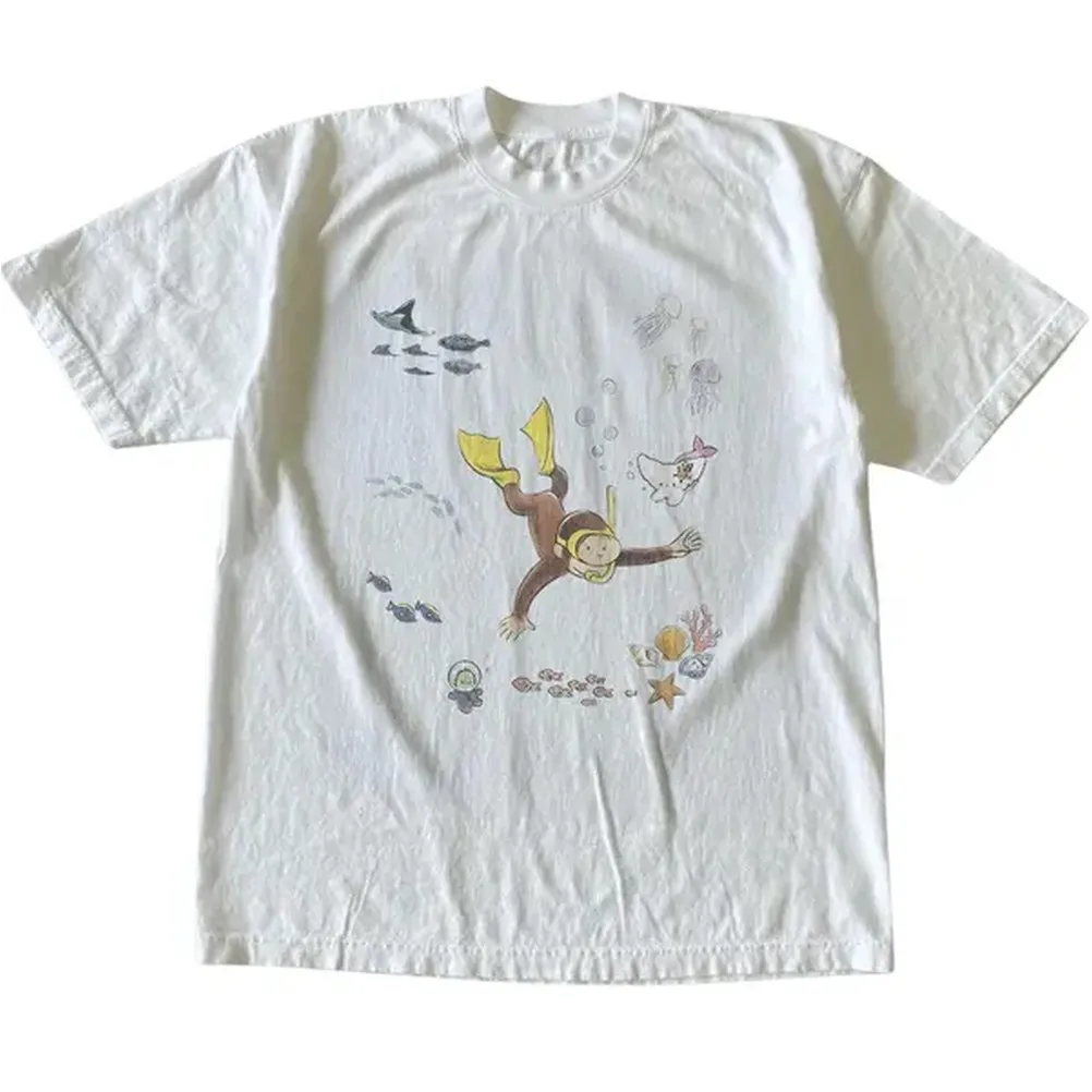 Summer Grunge Clothing - Curious George Unterwasser-T-Shirt, Tier-T-Shirt, Cartoon-T-Shirt, Geschenk-Shirt,