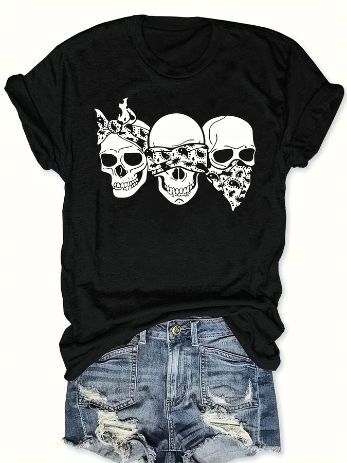 Summer Clothing Trends 2025 - Happy Cartoon Skull T-Shirt, lockere Passform,