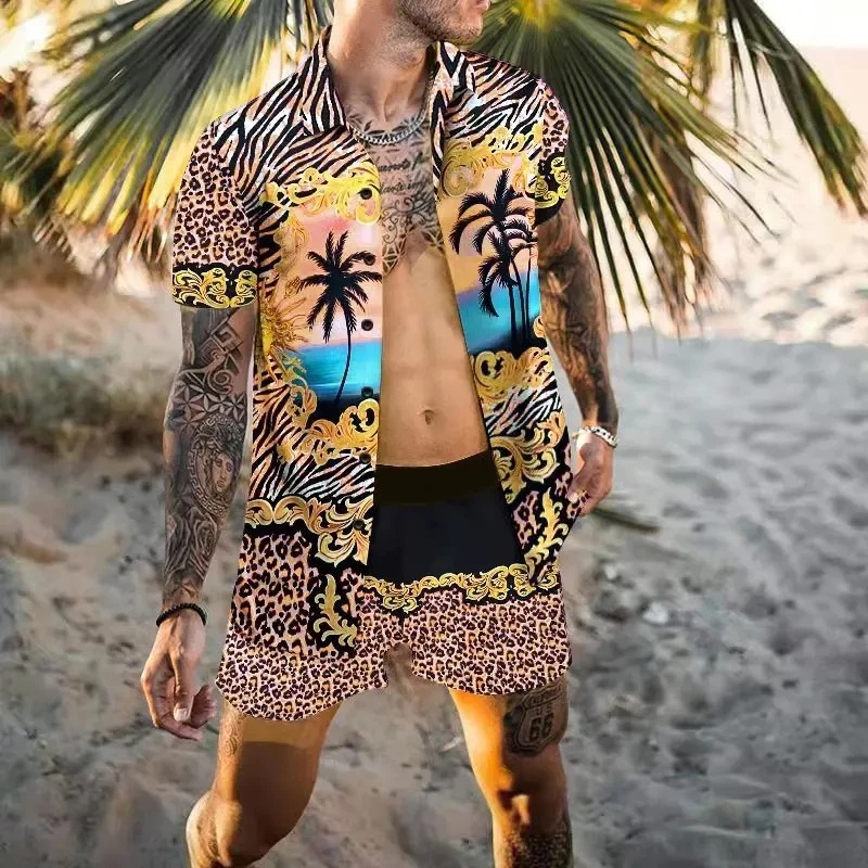 Summer Clothing For A Beach - Sommerliches, exquisites Herren-Hemdset mit Kokosnuss-Print, Kurzarm-Oberteil