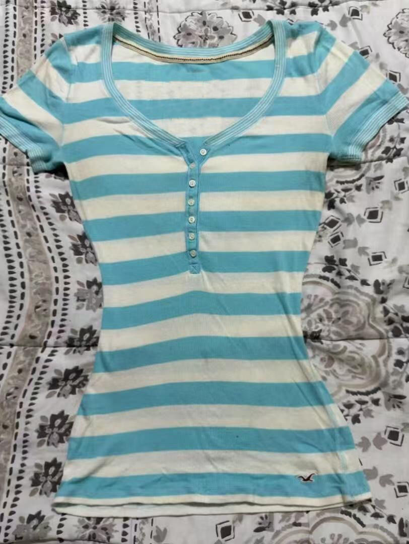 Summer Grunge Clothing - Blau gestreiftes ästhetisches 2000er Streetwear Hip-Hop