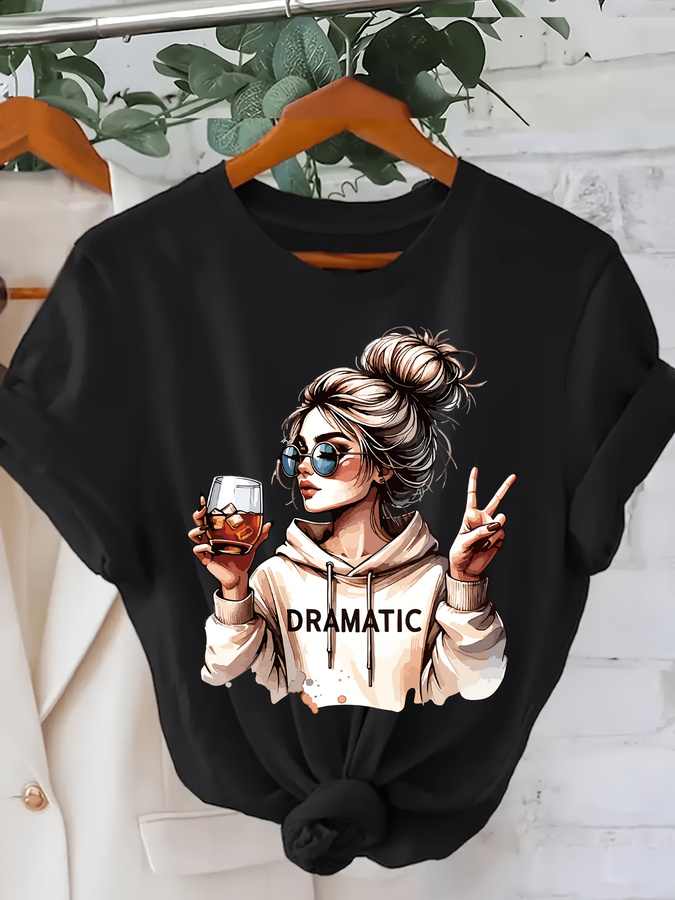 Summer Clothing Trends 2025 - DRAMATIC 1-teiliges Damen-T-Shirt mit modischem Aufdruck,