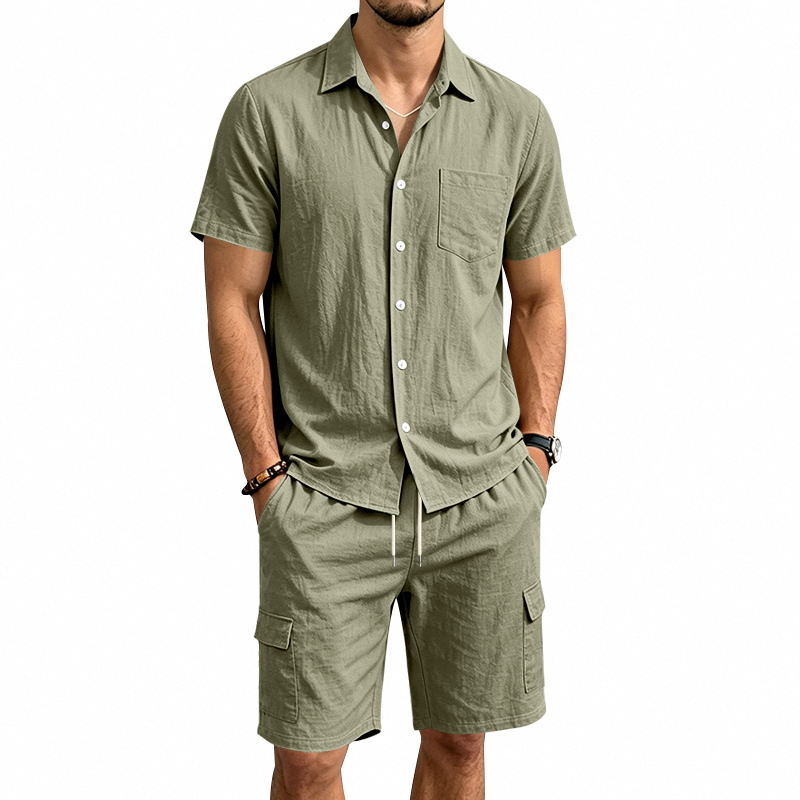 Summer Clothing Trend - Herren Sommer Amerikanisches Leinen Zweiteiler Set