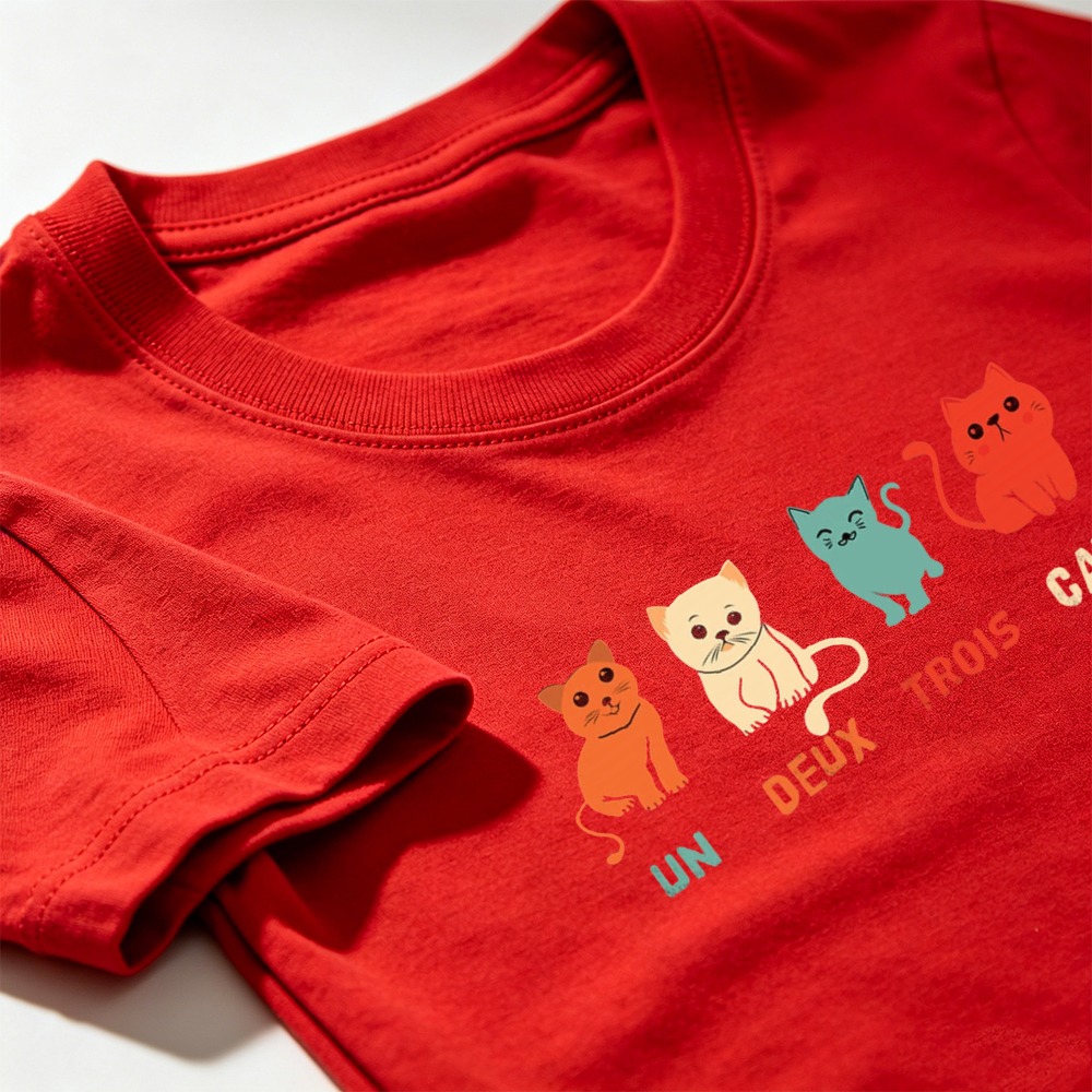 Niedliches Katzen-Grafik-T-Shi – Summer Clothing In French Bewertung und Preis