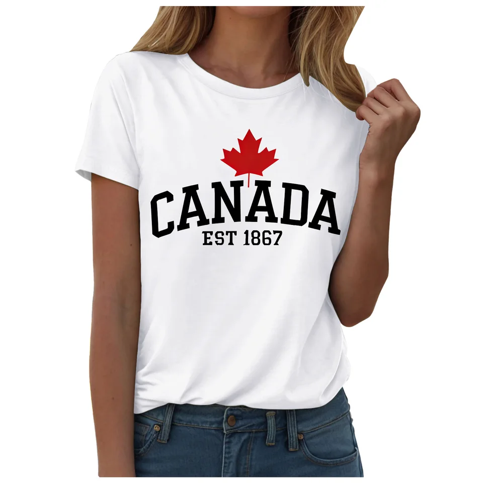 T-Shirt mit Ahornblatt-Flagge  – Summer Clothing Women Canada Bewertung und Preis