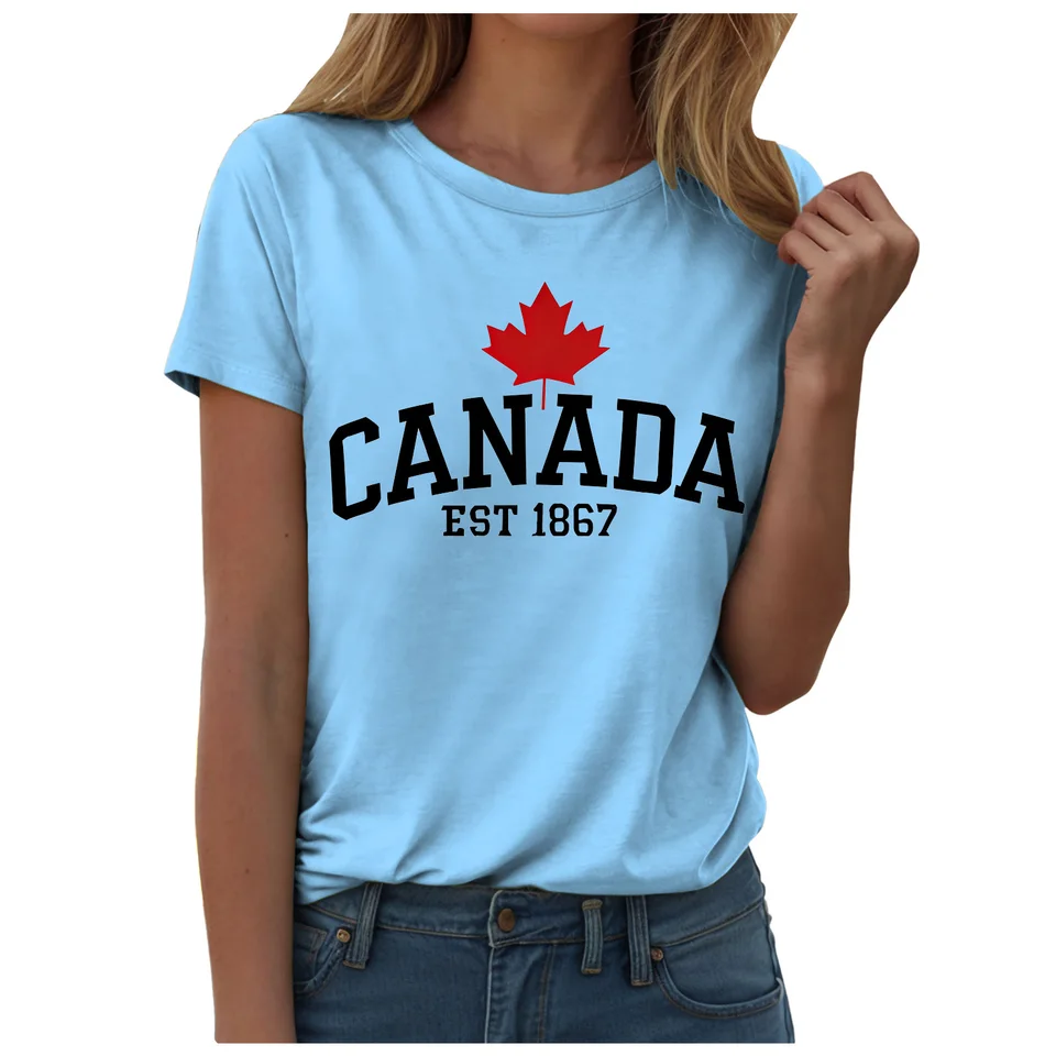 T-Shirt mit Ahornblatt-Flagge  – Summer Clothing Women Canada Bewertung und Preis